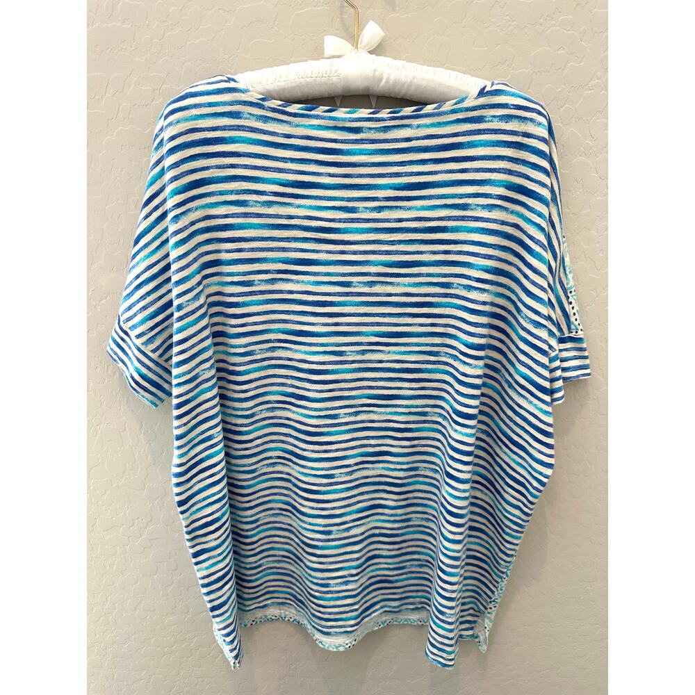 CHICO’S | Blue Teal Medallion Stripe Print Dolman Sleeve Tshirt Top | Size 3 XL - Picture 4 of 7